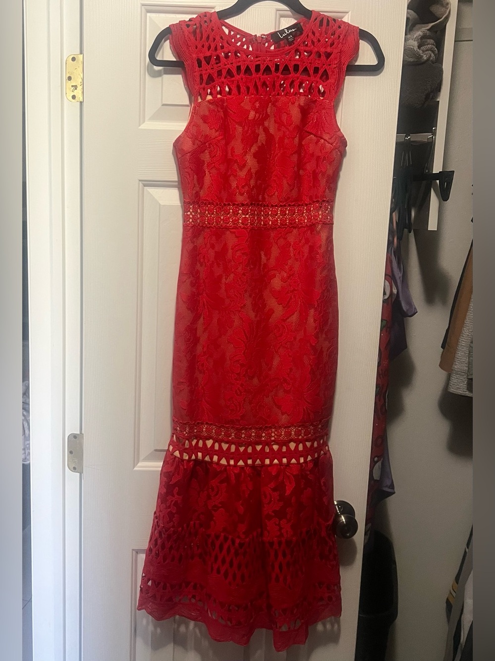 Lulu's Red Lace Midi Dress